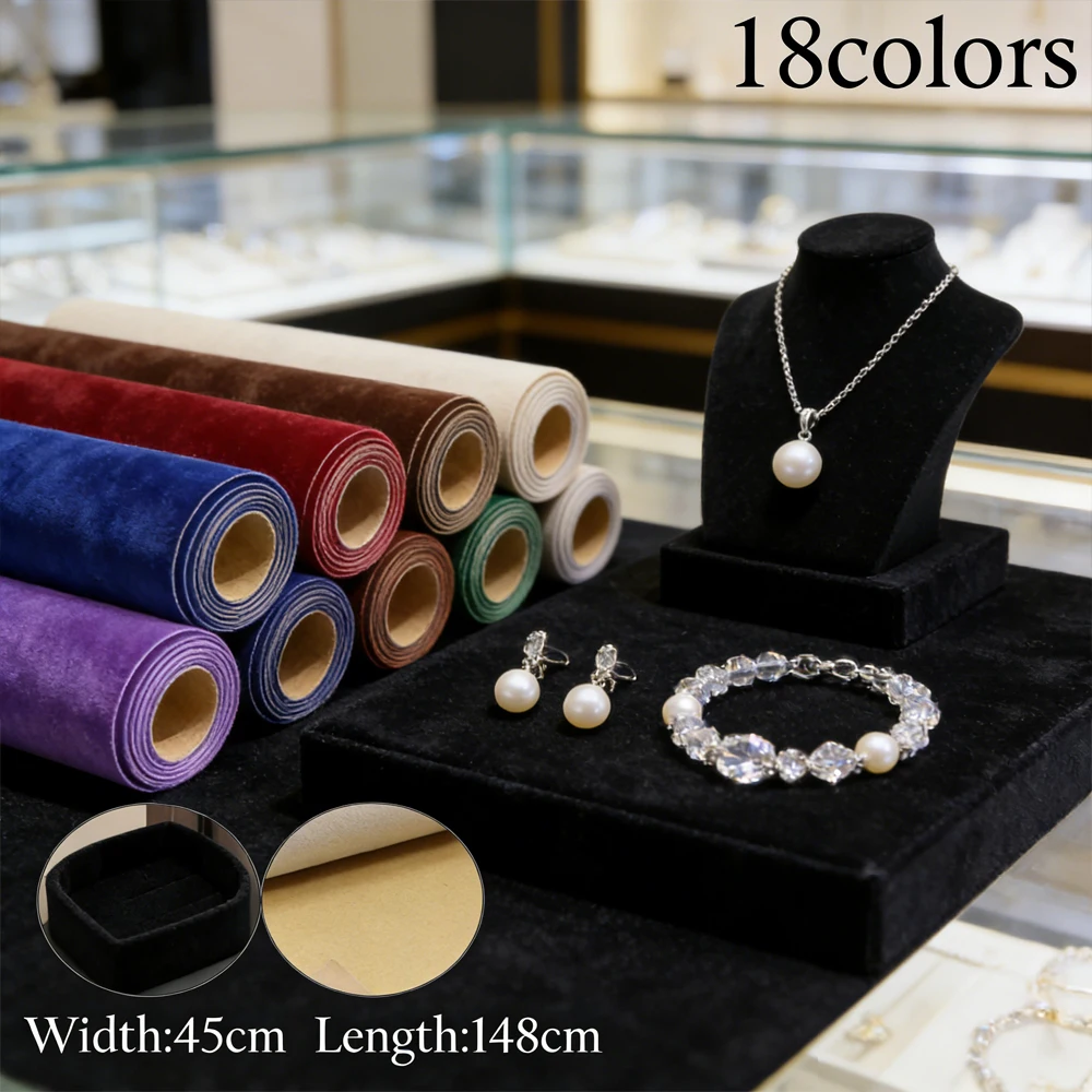 1 Roll 45 X 148cm Self-adhesive Velvet Flock Liner Jewelry Contact Paper Craft Fabric Sticker MultiColor
