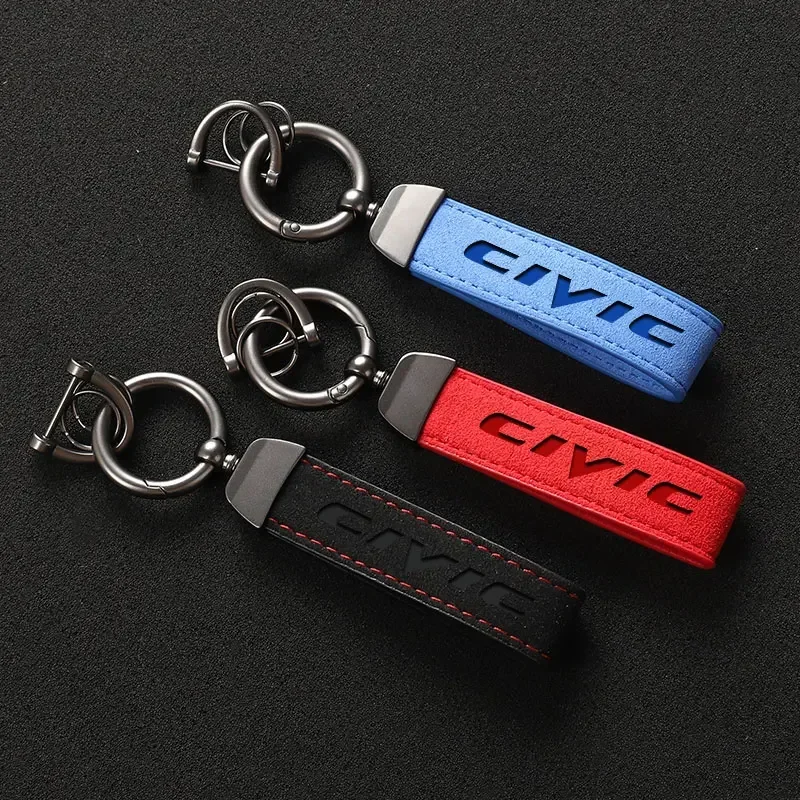 Suede Leather Car Keychain Business Gift with Logo Keyrings Accessories for Honda Civic 7 8 9 10 2018-2024 Typer Civic Car