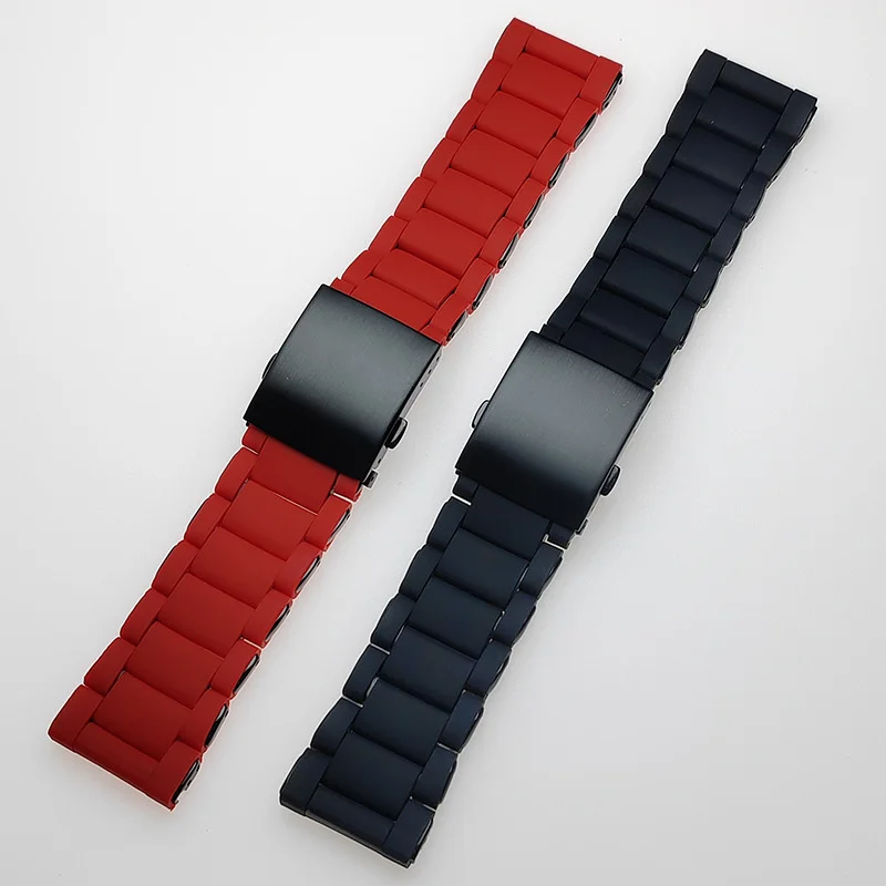 

uhgbsd Band For CERTINA DS HigH-quality 24mm 26mm 28mm RubbeR Coated Steel Black Red Watch Strap