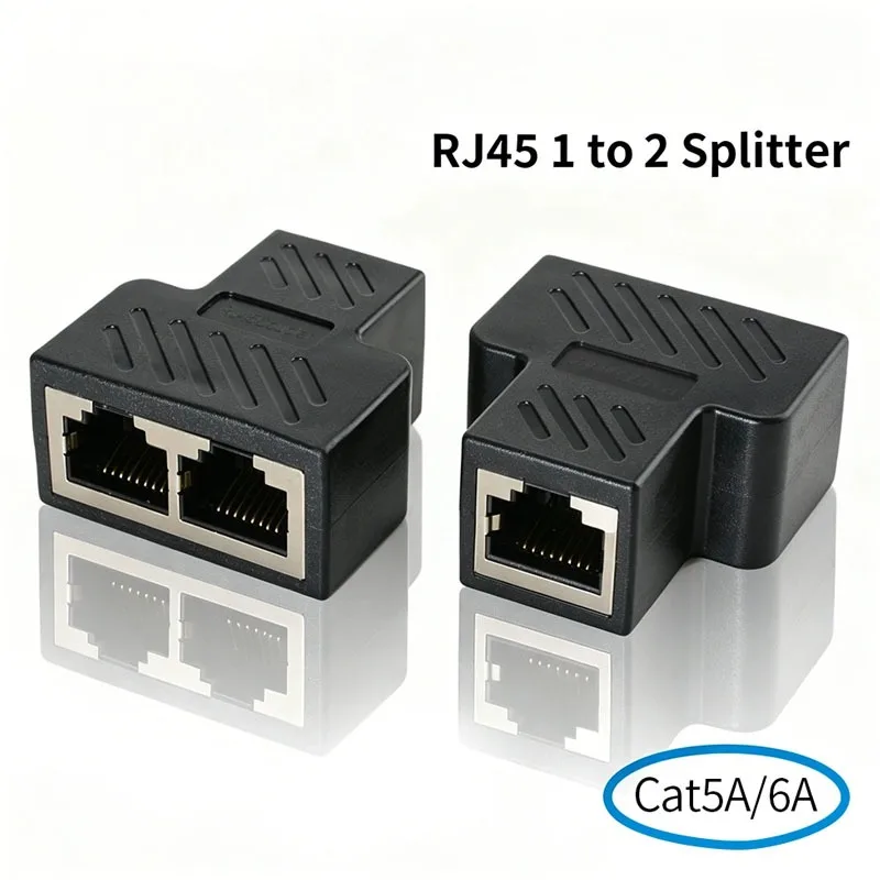 RJ45 Splitter 1‑in 2‑out Dual Female Ethernet Adapter, Cat5e Cat6 Compatible 100Mbps LAN Connector for Home Office Network