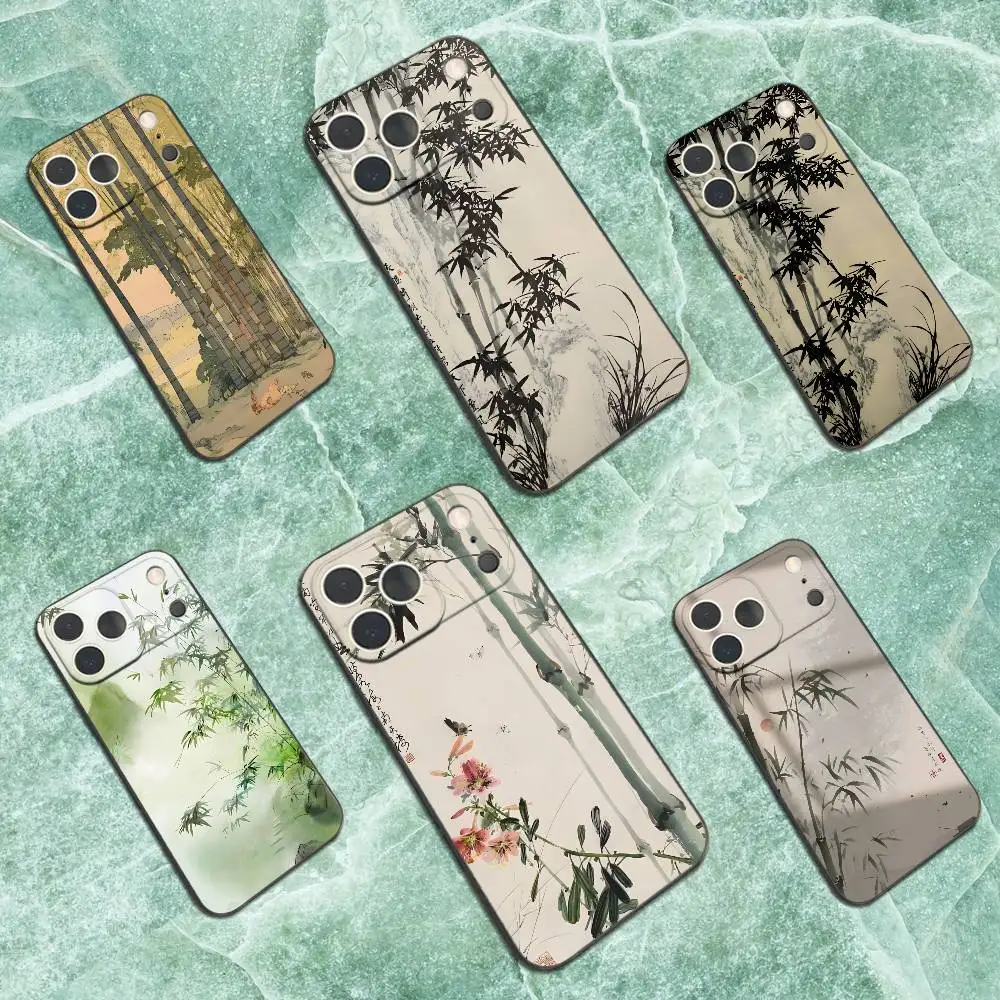 

Painting Flower Art Tree For iPhone 12,16,11,14,15,17,13,X,Mini,SE,XS,Plus,Pro Max,8,7,XR,Soft Silicone Black Case