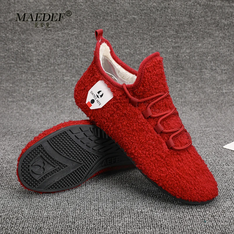 MAEDEF Winter Shoes Men's Warm Lace Up Lightweight Winter Casual Shoes Men Indoor Plush Bedroom House Cotton Shoe Men Warm Shoes