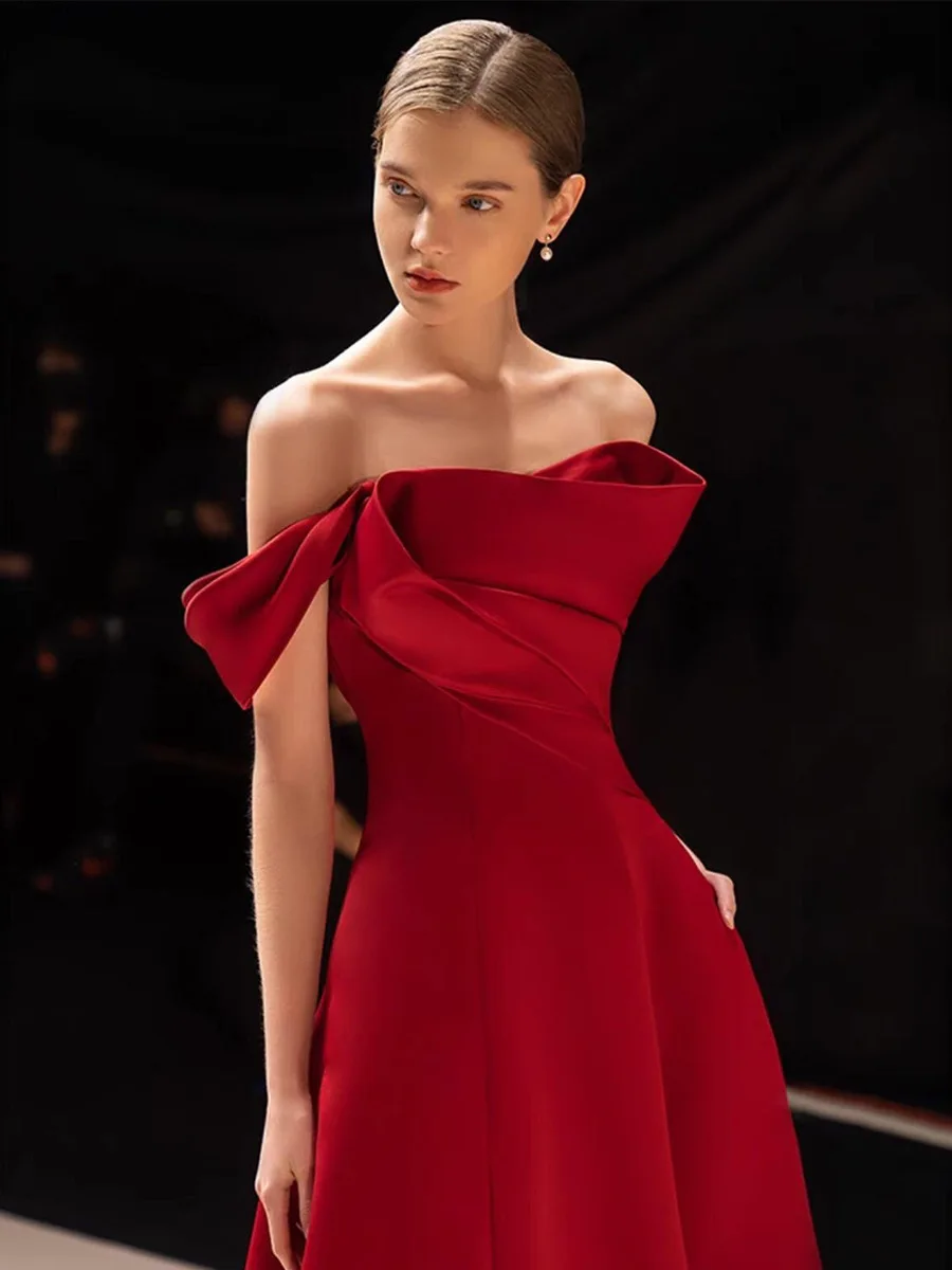 Vestido de noche rojo con escote en forma de corazón, ropa de fiesta con hombros descubiertos, línea A, con cordones, abendkleid, 2024