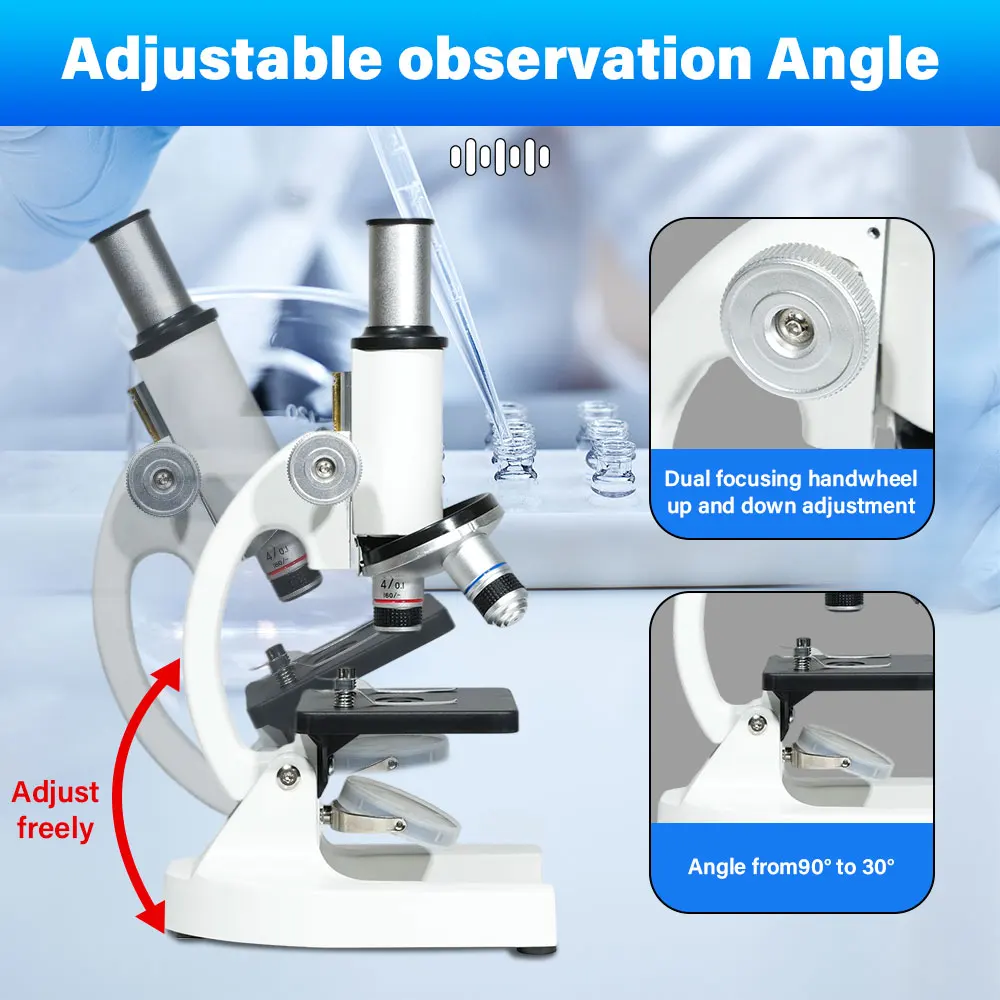 

NEW Educational Compound Microscope 64X-2400X Magnification with LED Lighting - Includes Microscope Slides for Students and Kids