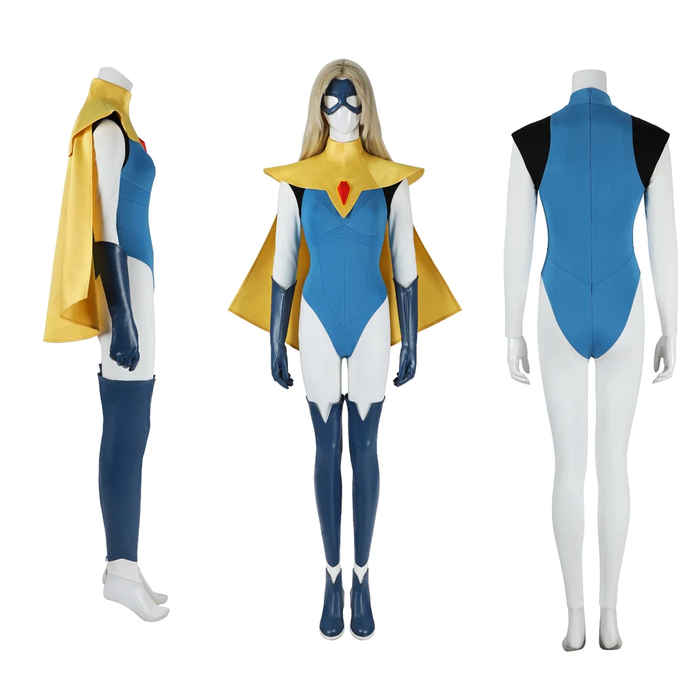 Blazer Rubio femenino de alta calidad, disfraz de Mandy SDN, mono, capa, chal, guantes, máscara de ojos para mujer, Carnaval