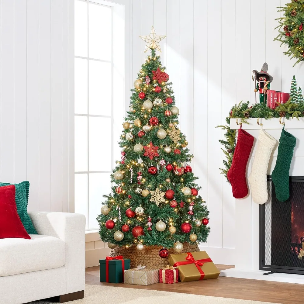 2024 Best Choice Products 6ft Pre-Lit Premium Hinged Artificial Holiday Christmas Pine Tree for Home, Office, Party Decoration