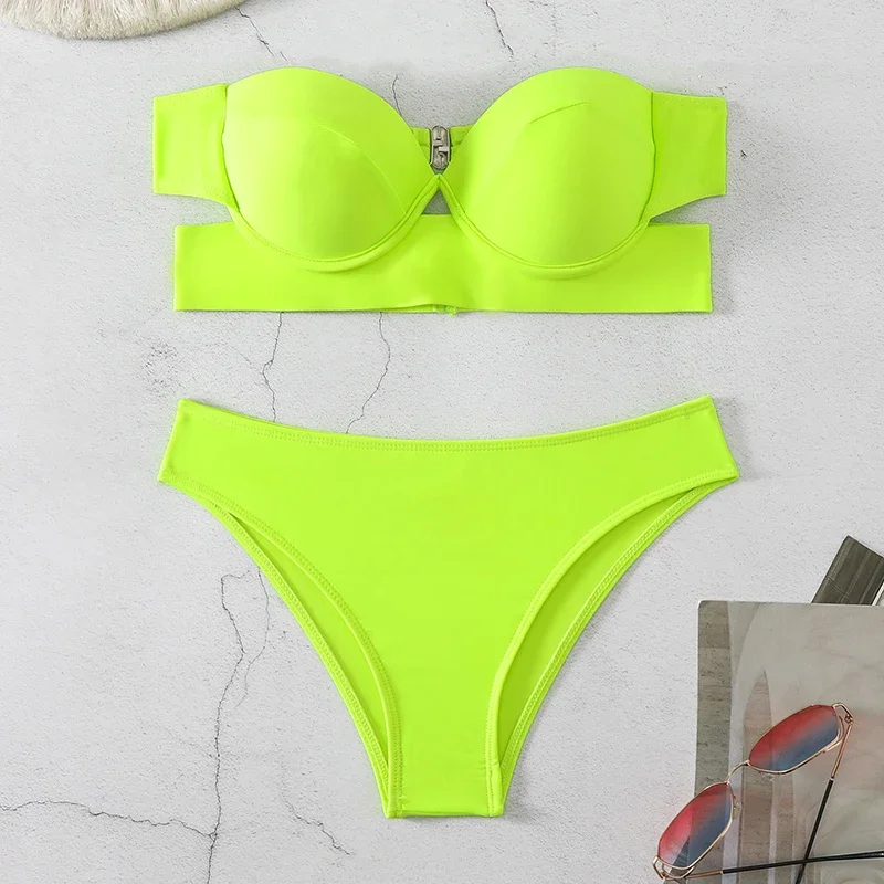 Solide Sexy Bikinis Badeanzug Frauen Backless Liebsten Split Bikini Set Bademode Sommer 2025, Neue Chic Badeanzug Zwei Stück Sets