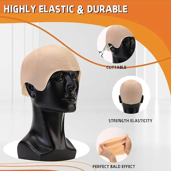 Gorro de peluca de calavera falsa sin pelo con cabeza de piel calva gruesa, disfraz de disfraz, sombrero de Cosplay para hombres y mujeres, fiesta de Halloween