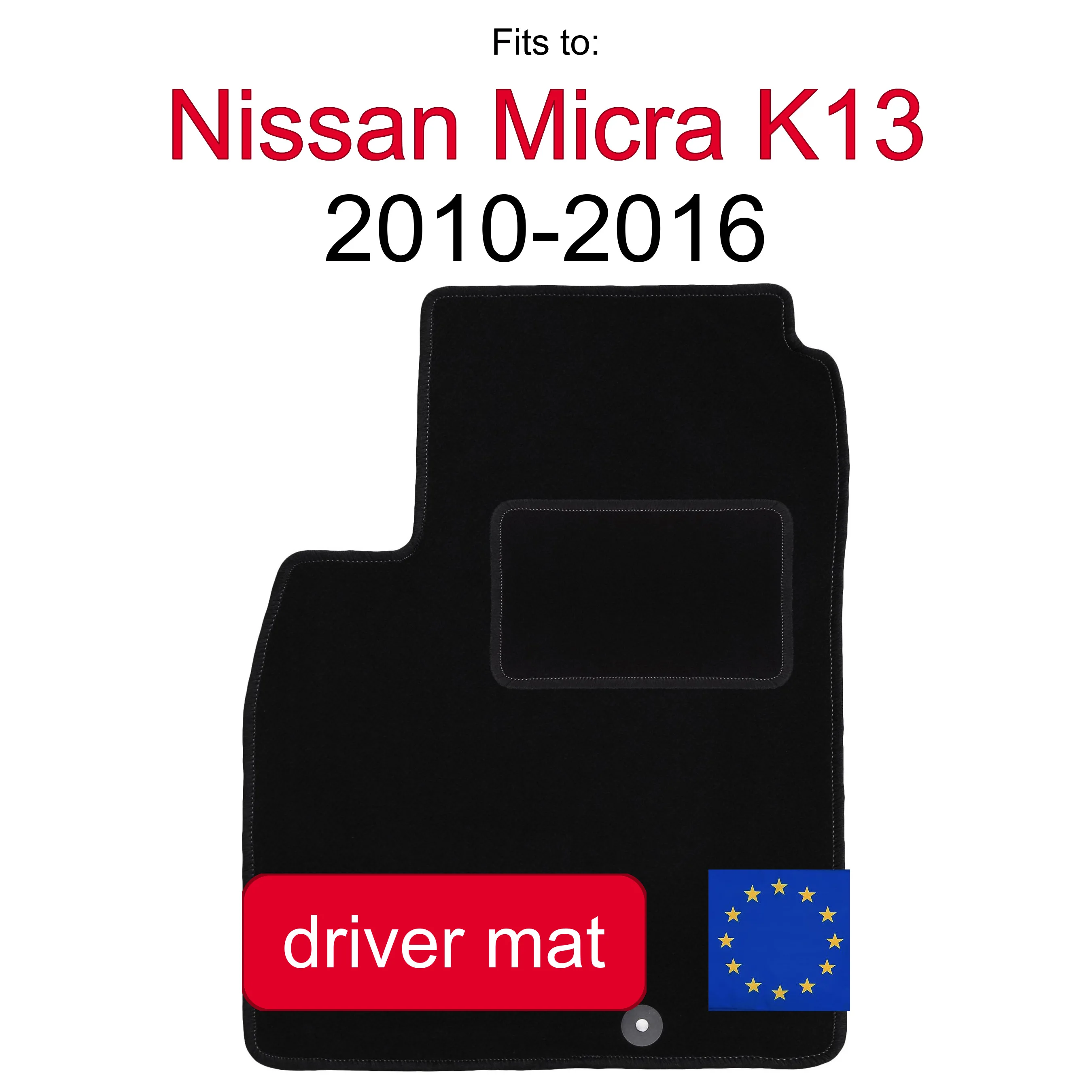 Velour tapijt voor bestuurderszijde voor Nissan Micra K13 hatchback (2010-2016) - Zwart (1 stuk)