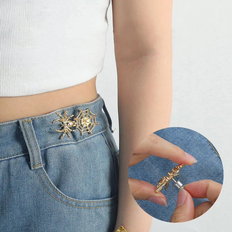 Fashion Adjsutable Spider Web Waist Buckle For Pants And Skirt No Sewing Required Metal Jeans Button Waist Tightener