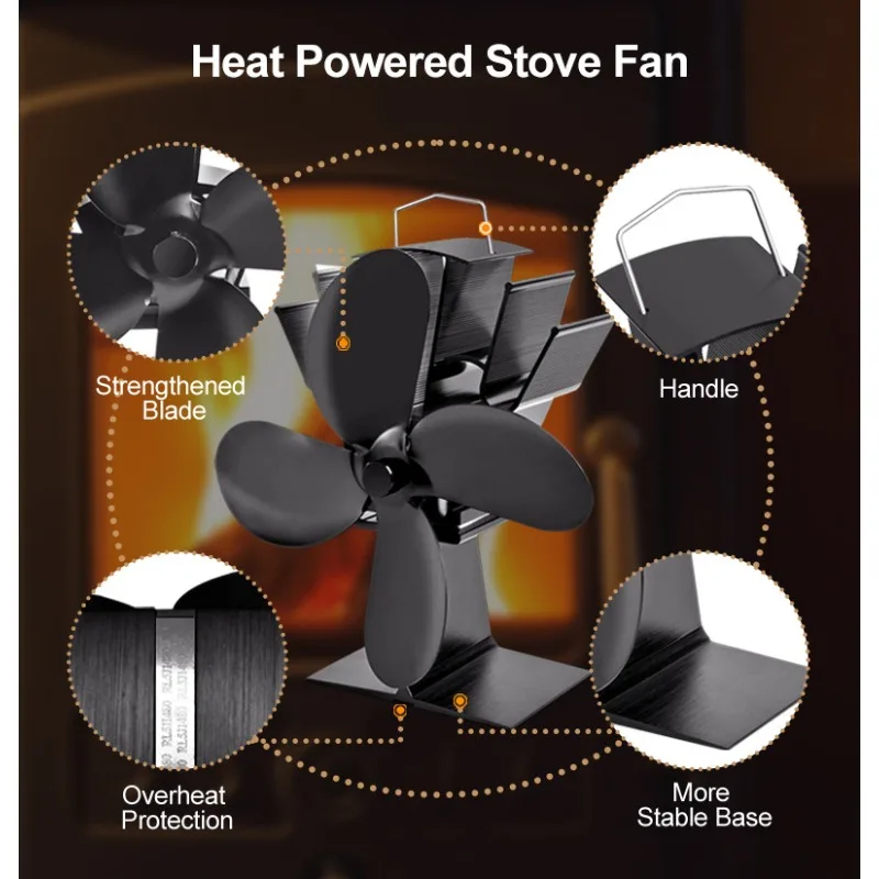 Chimney pipe wall mounted thermal power fan 12 blades double head fireplace fan hanging strong