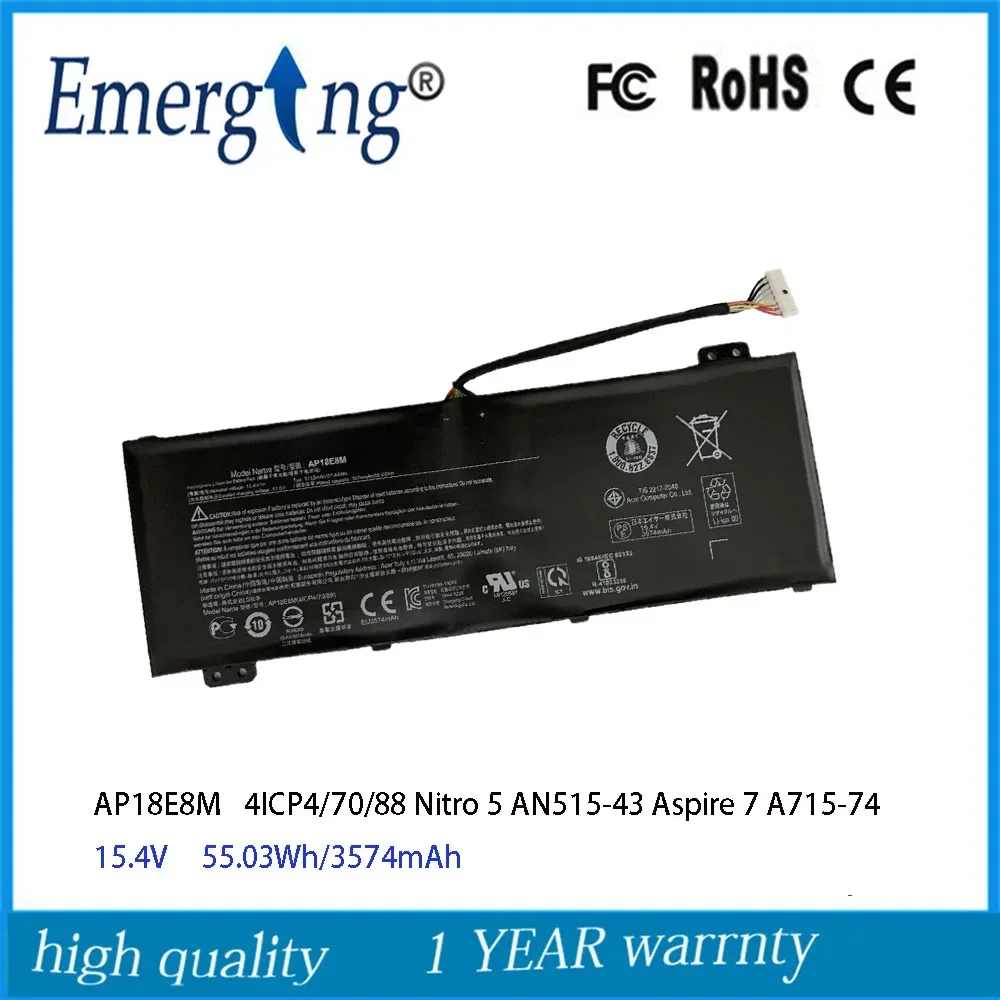 15.4V 55.03Wh AP18E8M Laptop Battery For Acer Aspire 7 A715-74 Nitro 5 AN515-55 ConceptD 5 Pro CN515-71P