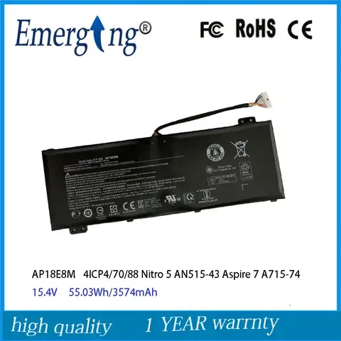 Batteria del computer portatile AP18E8M da 15,4 V 55.03 Wh per Acer Aspire 7 A715-74 Nitro 5 AN515-55 ConceptD 5 Pro CN515-71P
