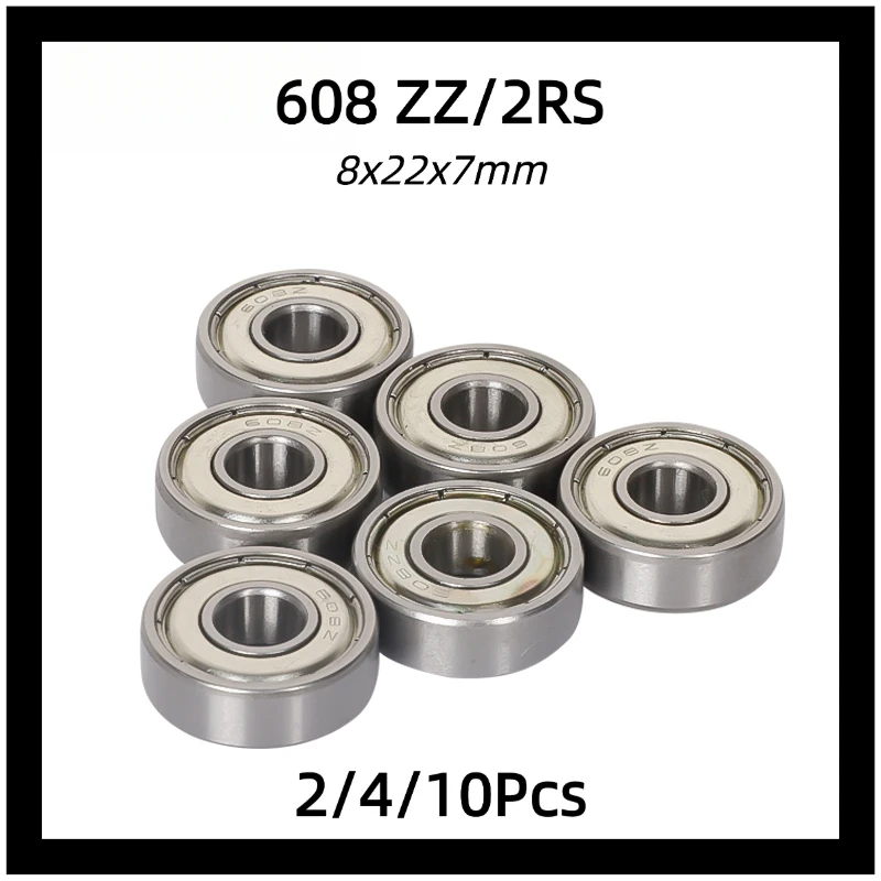 2/4/10Pcs 608 ZZ Metal Shield / 2RS Rubber Sealed Chrome Steel Deep Groove Mini Ball Bearings for Skateboard Scooter RC Model 3D