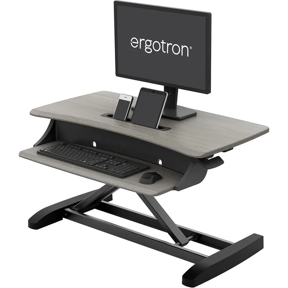 

Mini Small Standing Desk Converter, Laptop Desk Riser, 31 Wide, Grey Woodgrain for Home Office