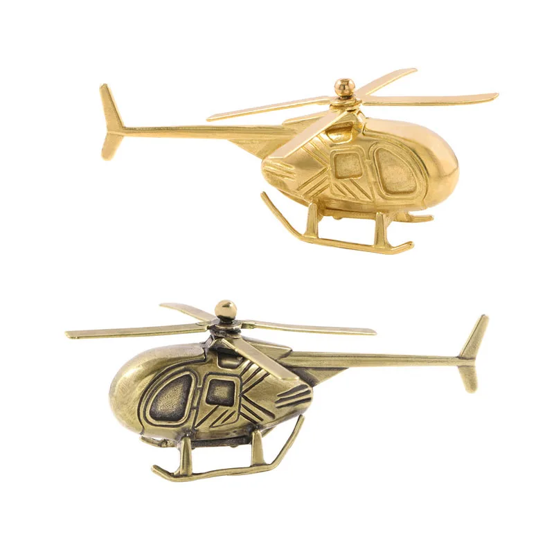 Helicopter Figurine Vintage Airplane Ornament Brass Helicopter Statue Retro Aircraft Desktop Shelf Display Decor Crafts