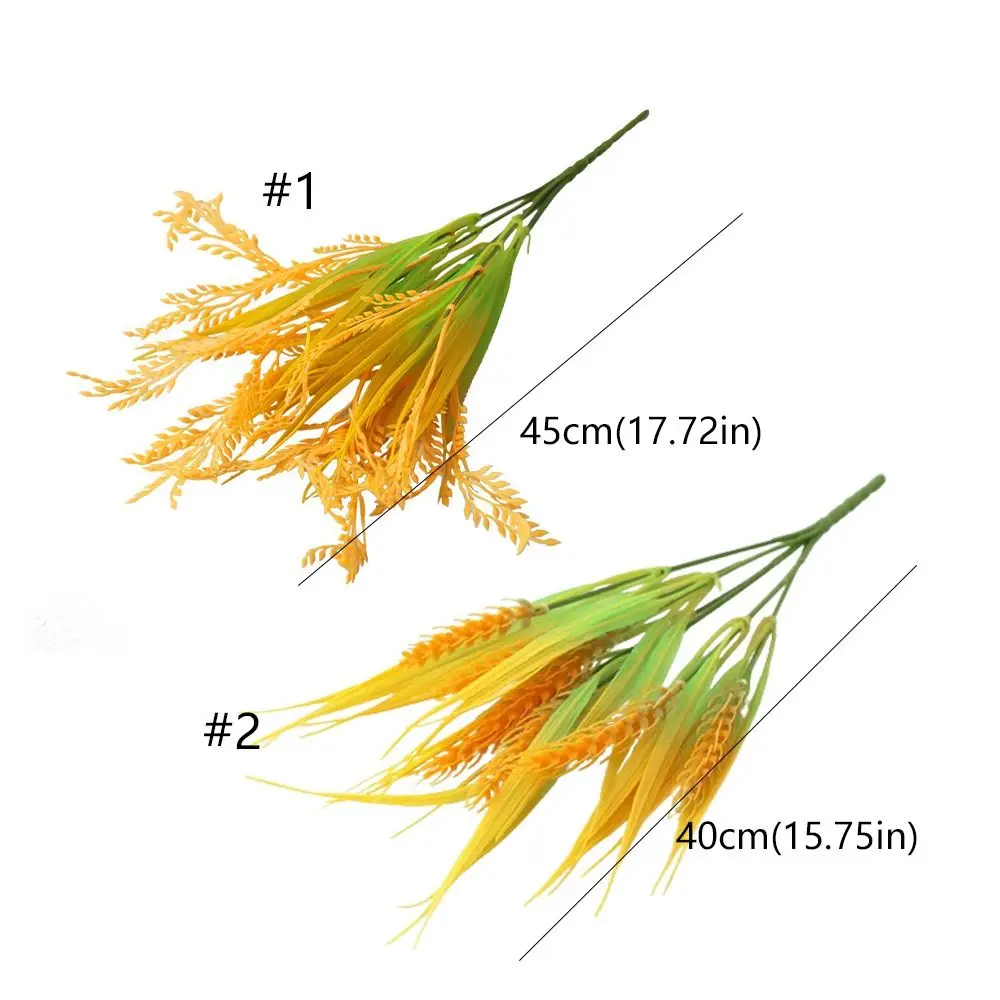 7 forchette Orecchie di grano artificiali Bouquet di piante di riso Plastica Non acqua necessaria Orecchie di grano Ramo di piante di riso Fiore giallo realistico