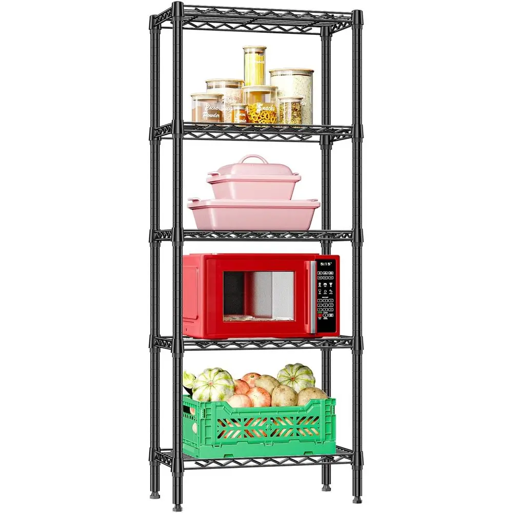 

5 Tier Heavy Duty Steel Wire Shelving Rack for Home and Office Storage, 11.8D x 23.6W x 59.5H, 1250LBS Capacity, Black