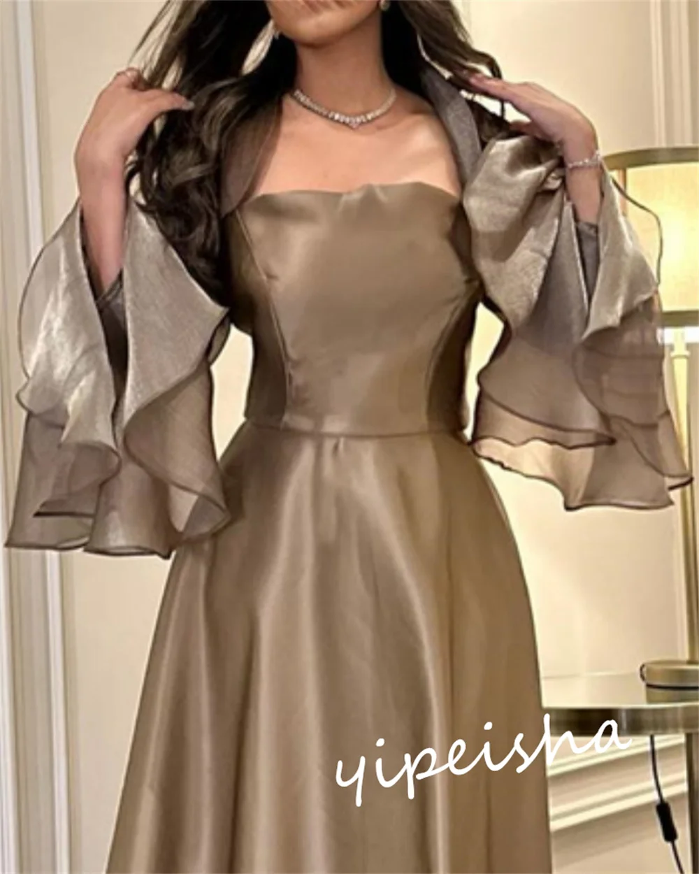 Robe de Rhmi-longue en satin à volants et encolure carrée, robes de Rhd'anniversaire, occasion sur mesure, Arabie saoudite