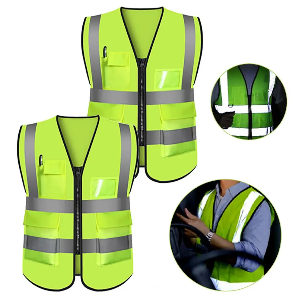 2Pcs Reflective Vest High Visibility Safety Vest Multiple Pockets Zipper Closure Vest For Drivers Workers For Safety Traffic