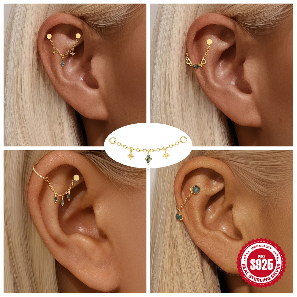 ROXI S925 Sterling Silber 1 Stück Moos Achat Quaste Kette Charms Zubehör für Frauen Kreis Piercing DIY Match Ohrringe Schmuck
