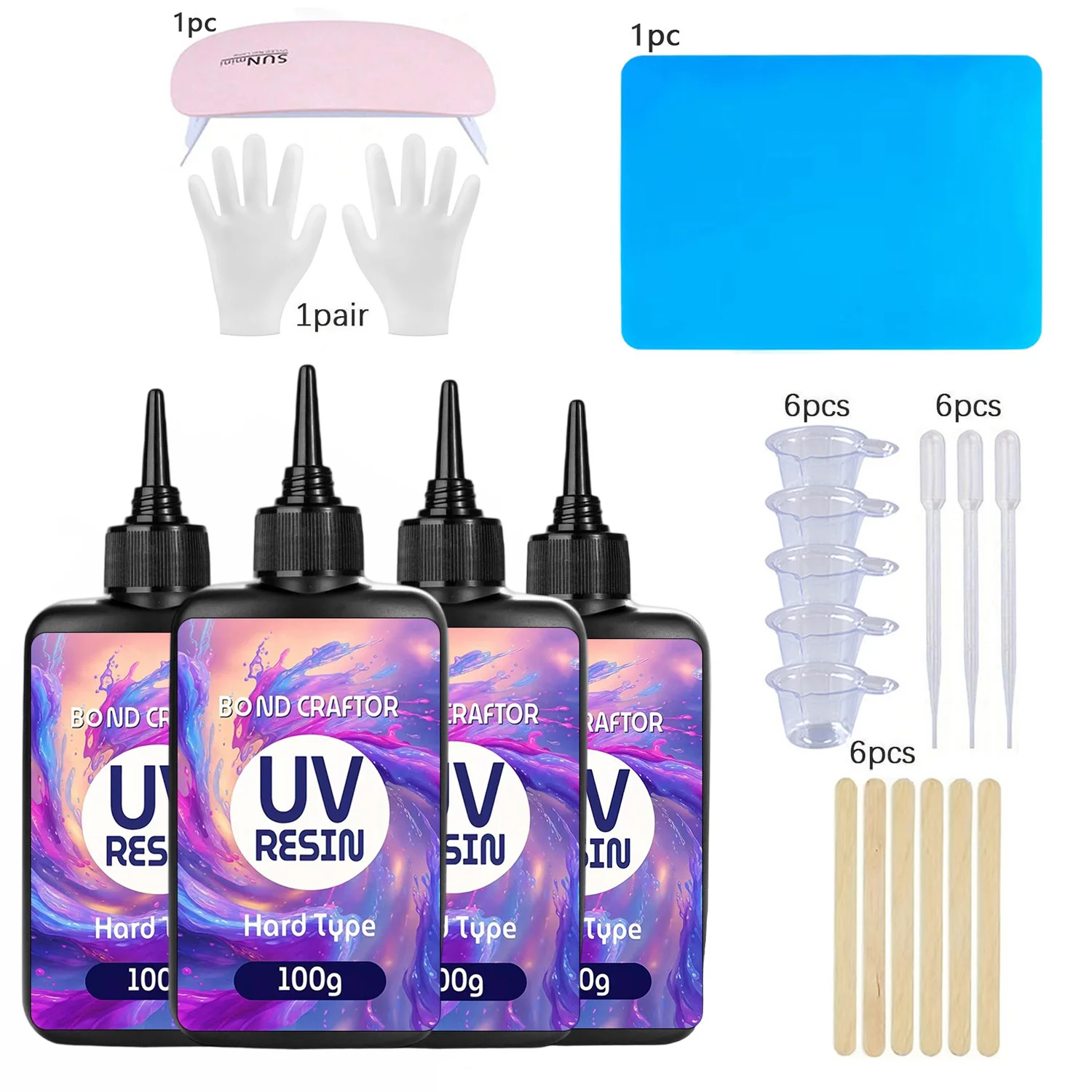 100-400g UV Resin, Fast Curing Transparent Epoxy Resin (Hard) for Jewelry Making Process Set