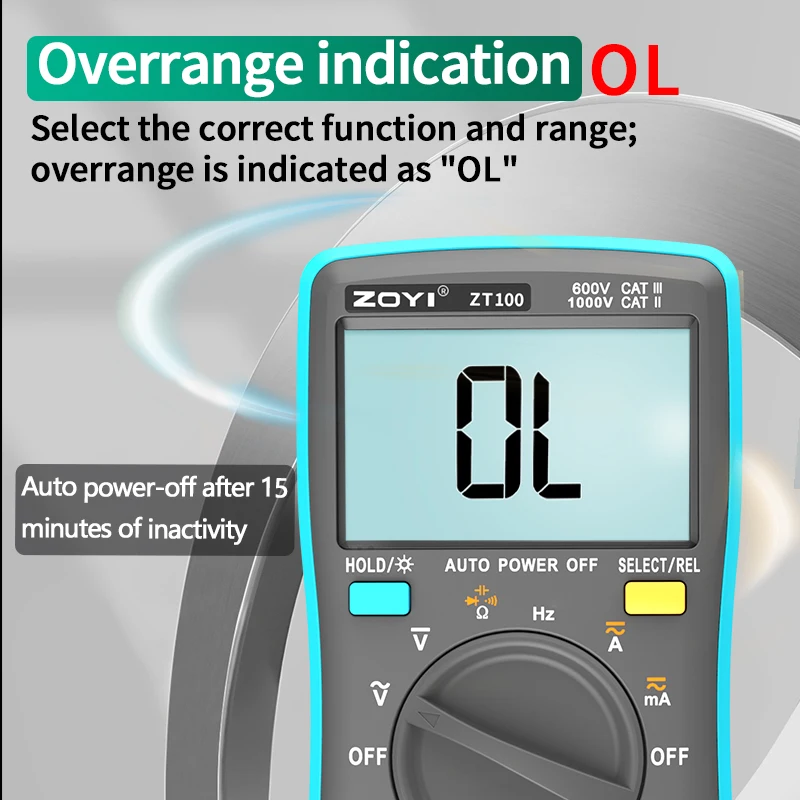 ZOYI ZT100 Tragbares Multimeter Hochpräzises Digitales Smartes Anti-Verbrennungs-Auto-Bereichs-Messgerät für Elektriker – Detail 7