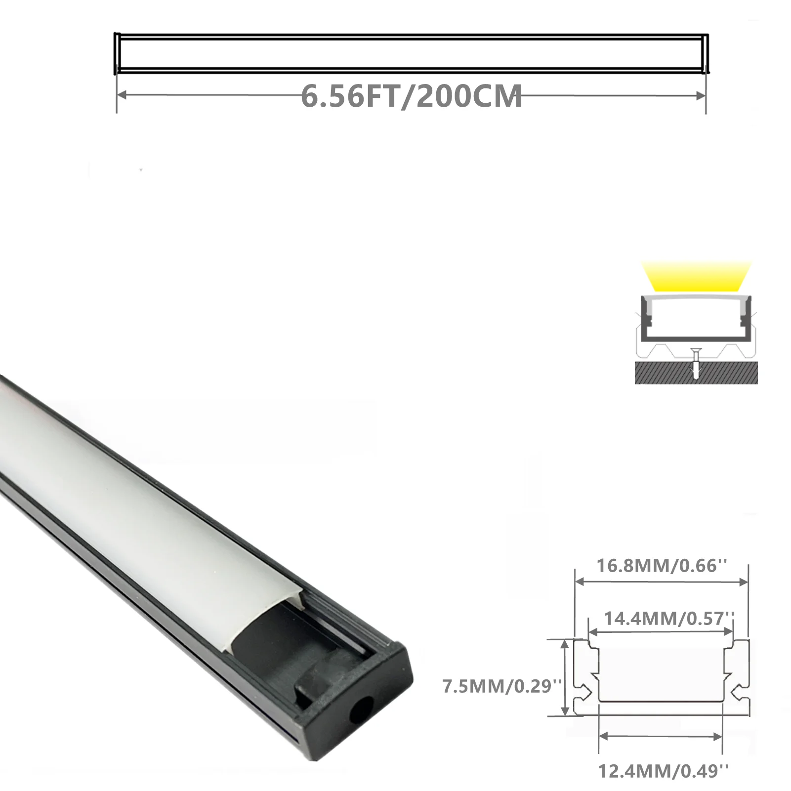 10-30 Pack 80Inch 2m Led Strip Black Channel Diffuser,5-12mm Wide Tape U Shape Alu Track Milky Cover Surface Mounted Low Profile