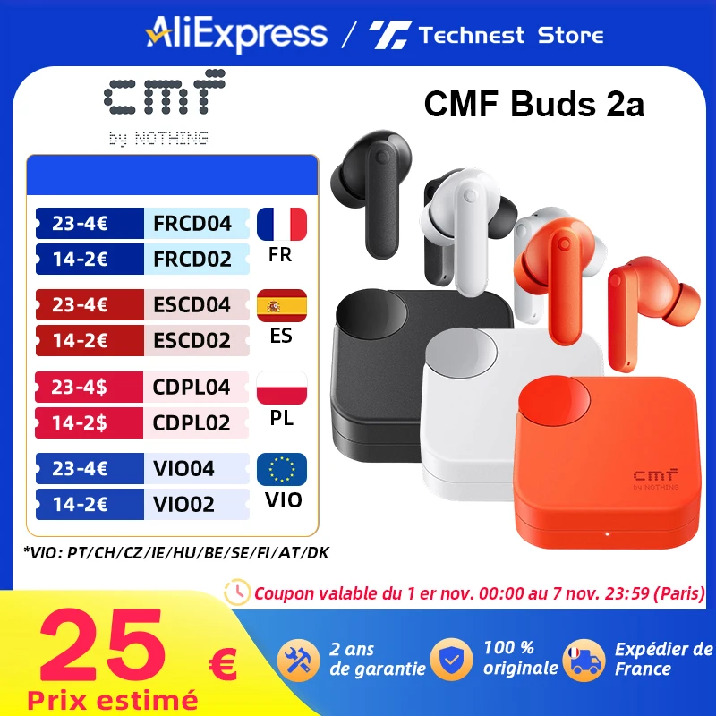 Global Verison CMF من Nothing Buds 2a 42dB Smart Active Noise Cancelation Bluetooth 5.4 CMF Buds 2a
