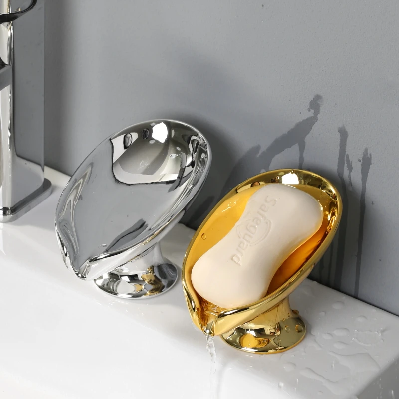 Bathroom Storage Soap Box Gold and Silver Ceramic Washbasin Drain Soap Holder Creative No-Punch Soap Dish Bathroom Accessories