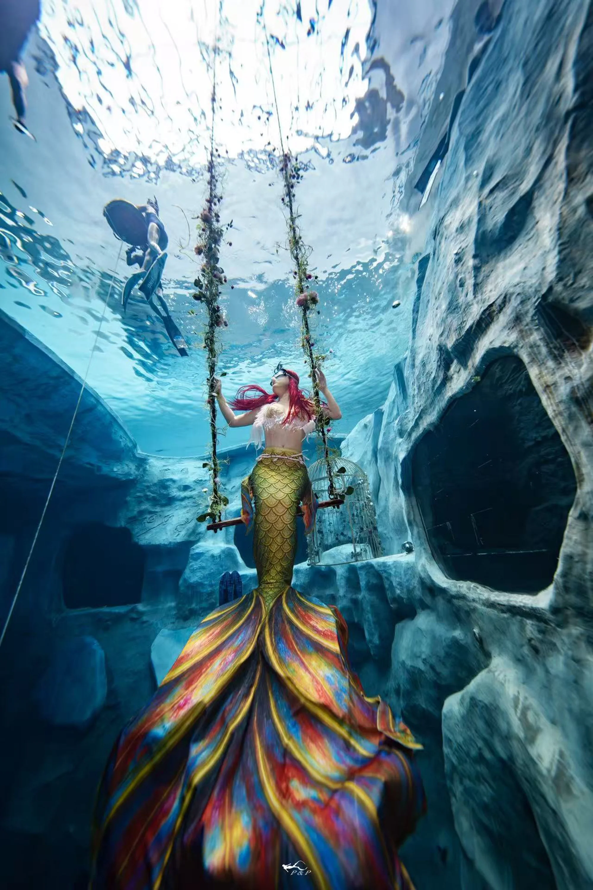 

New Gold Plated Mermaid Tail Oil Painting Wind Man Tail Aquarium Performance Diving Shooting Beach Swimsuit