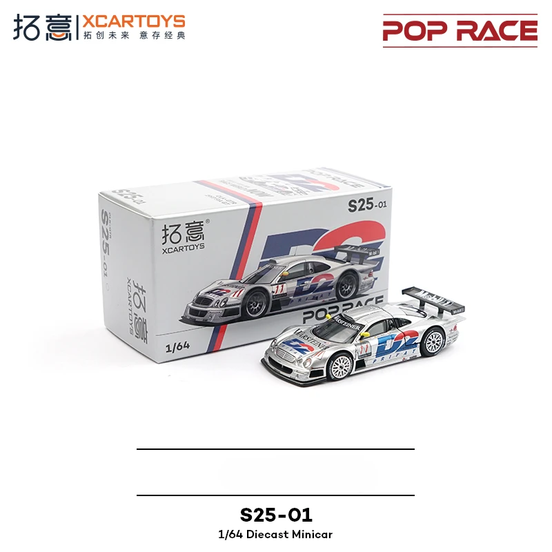 Xcartoys x POP RACE 1:64 D2 1997 FIA GT CLK Silver Diecast Model Car