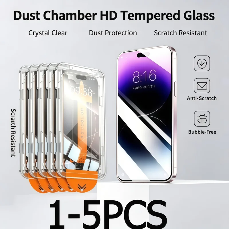 1-5PCS HD Staubfreier Displayschutz, einfache Installation, gehärtetes Glas für iPhone 18 17 16 15 14 13 12 11ProMax 18Pro 17Air XR