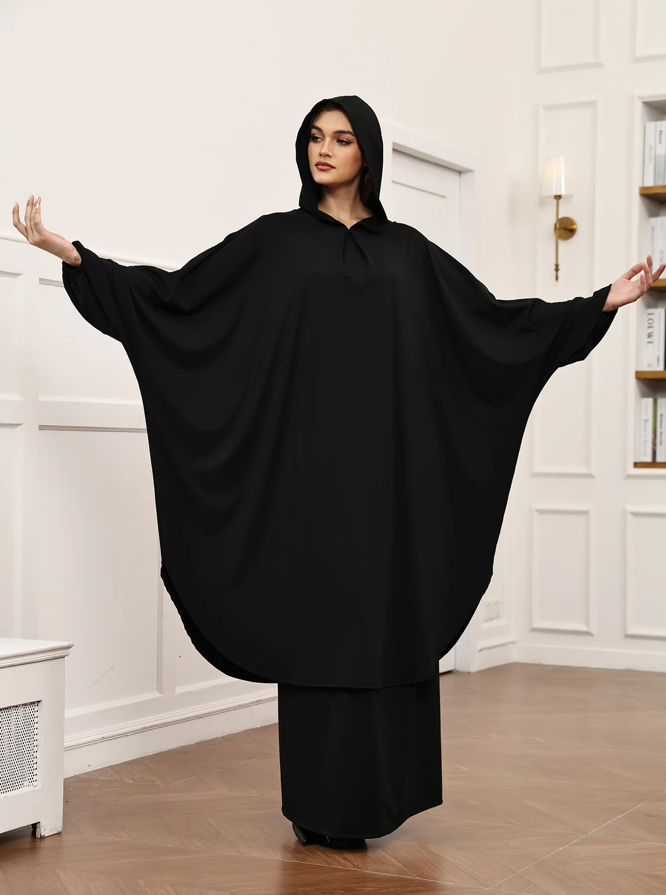 Eid Djellaba Women Prayer Garment 2 Piece Set Long Khimar Dress Muslim Abaya Ramadan Niqab Jalabiya Kaftan Musulman Ensembles