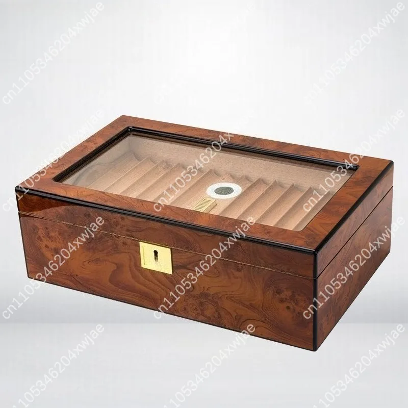 Cigar Humidor Large Capacity Spanish Cedar Wood Dual Layer Piano Lacquer Finish for Cigar Storage Display Men Gift