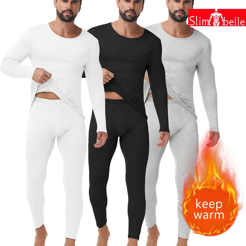 

Slimbelle Men's Long Johns Set Winter Thermal Underwear Set Thermo Compression Long Sleeve Top Breathable Round Neck Base Layer