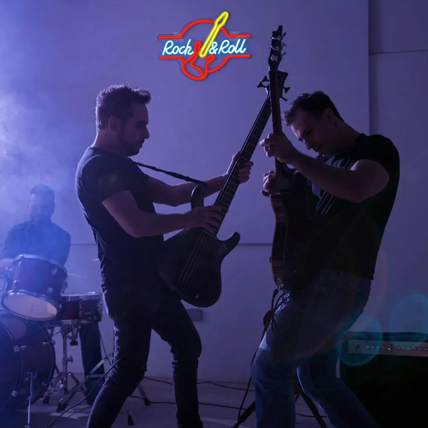 Rock and Roll Guitar Neon Sign Dimmable LED Neon Light for Music Studio Bar Man Cave Game Room Bedroom Party Wall Decor USB Lamp