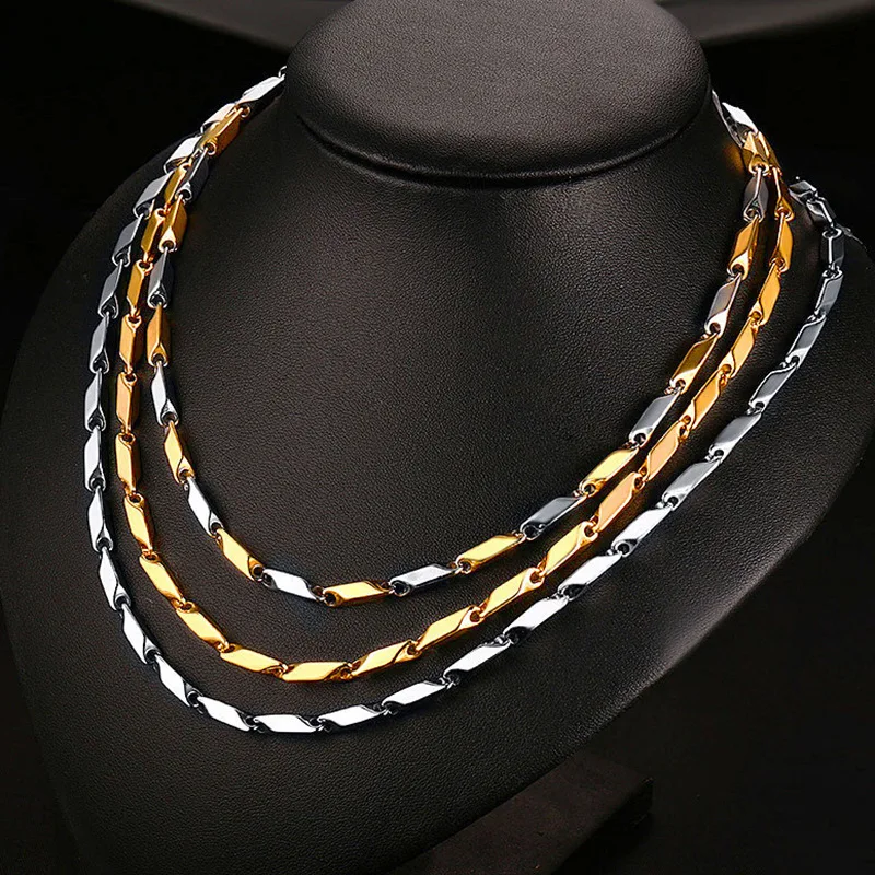 4Mm Stainless Steel Geometric Rhombus 3D Chain Personality Men's Necklace Chain Melon Seed Chain Trend Jewelry Accessories