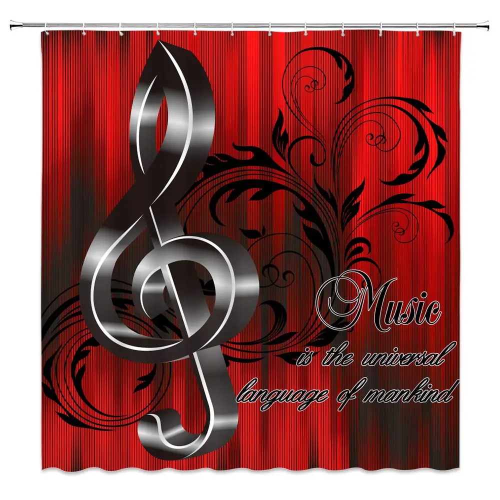 

Music Shower Curtain Musical Notes Musical Instruments Modern Romantic Art Elegant Fabric Bathroom Decor Curtains with Hooks
