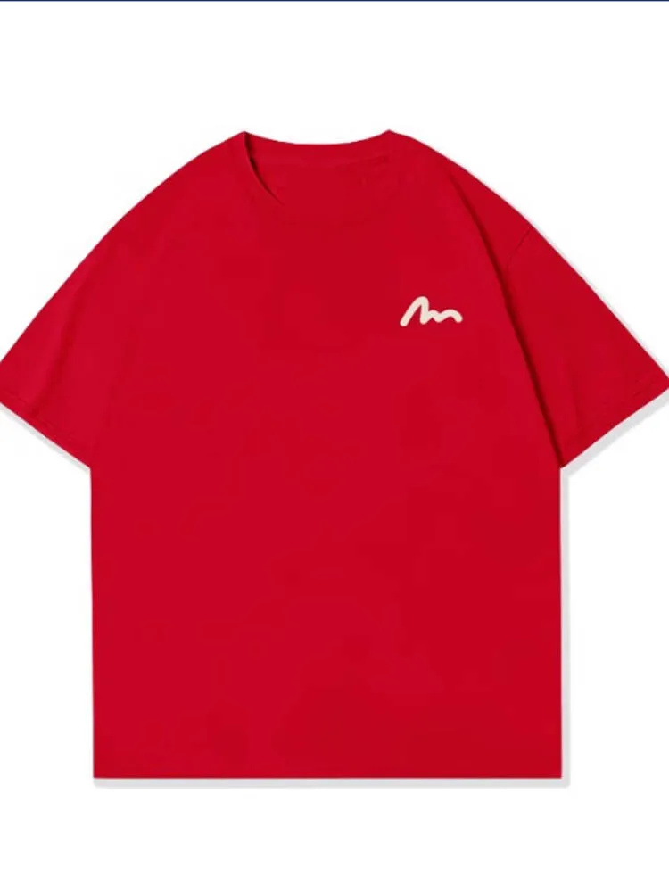 

Брендовая мужская футболка с короткими рукавами и принтом, новинка лета 2025, свободная повседневная футболка из плотного хлопка с круглым вырезом, модная пара с половиной рукавов