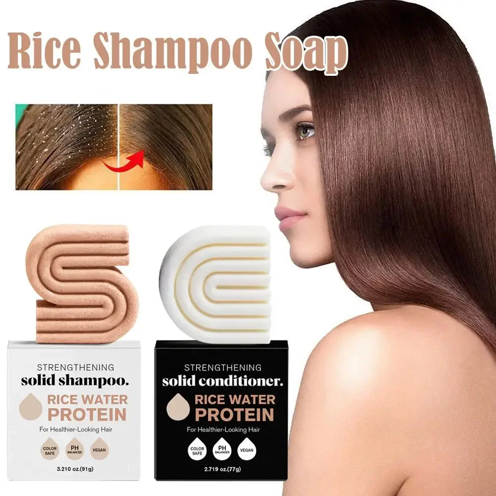 Barra de shampoo de soro de arroz para crescimento capilar, shampoo natural para crescimento capilar, barra de shampoo de arroz para fortalecer cabelos fracos ou danificados