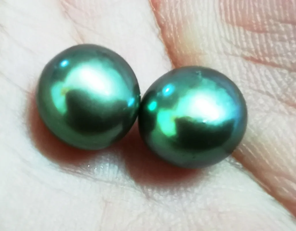 Pair of 11-12mm Green Loose Pearls Undrilled Sea Beads Fine Earring Pendants DIY Making Accessories Fashion Jewelry for Women