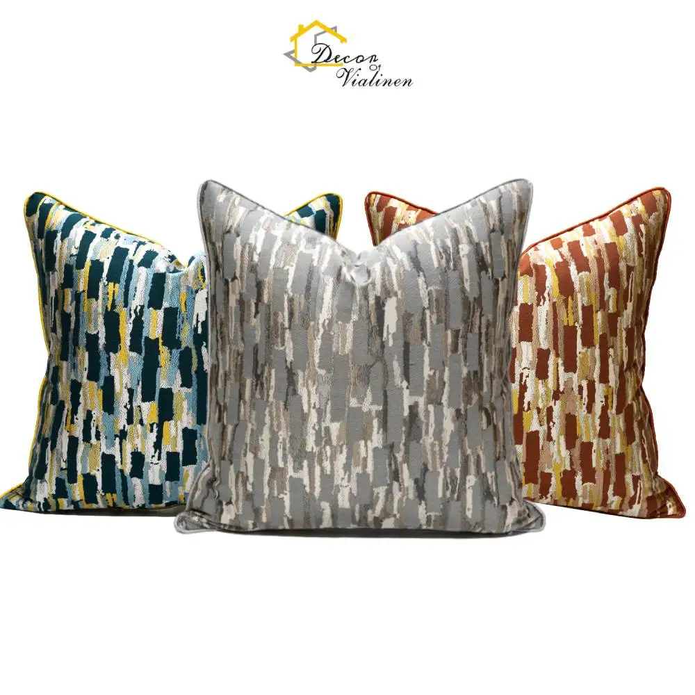 럭셔리 자카드 모던 직조 격자 무늬 베개, 사각 베개 케이스, 그레이 그린 레드 쿠션 커버, 20x20 인치