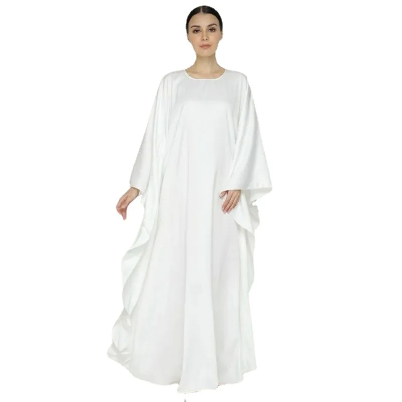 Vestido musulmán Color sólido mangas murciélago Medio Oriente Dubai bata de tamaño grande Abayas para mujer Kaftan Femme Musulman