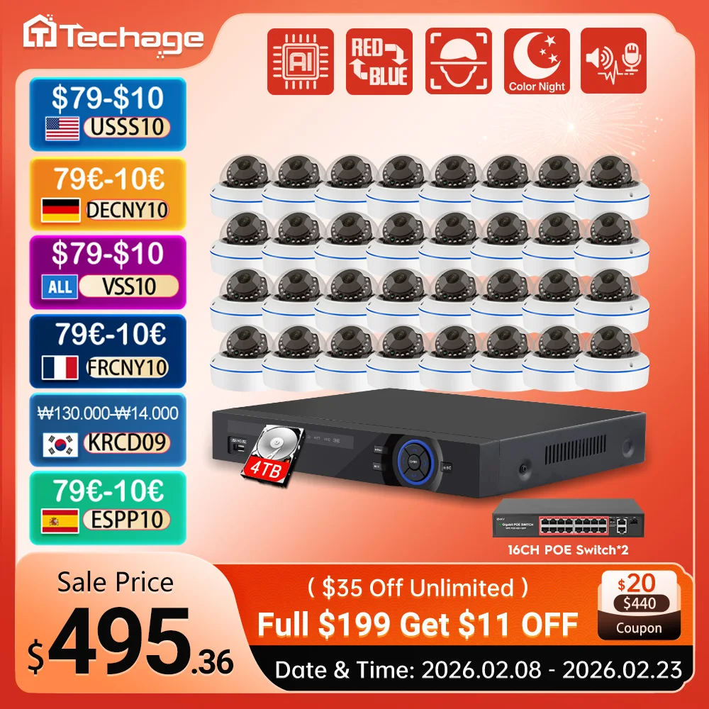 

MISECU 36CH 4MP 5MP POE Security Camera System Vandalproof IP Camera Audio Record Face Detection H.265 CCTV Video Surveillance