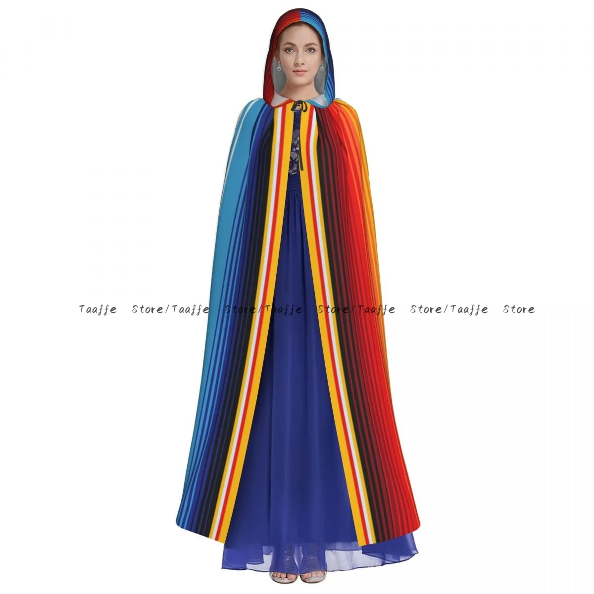 Witch Long Hooded Robe Mexican Cinco De Mayo Pattern Halloween Cloak Cosplay Costumes for Adult