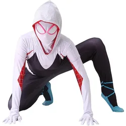 Girls Gwen Spider Cosplay Costume with Mask Kids White Spidergirl Bodysuit Jumpsuit Mask 3D Style Halloween Costumes Suit