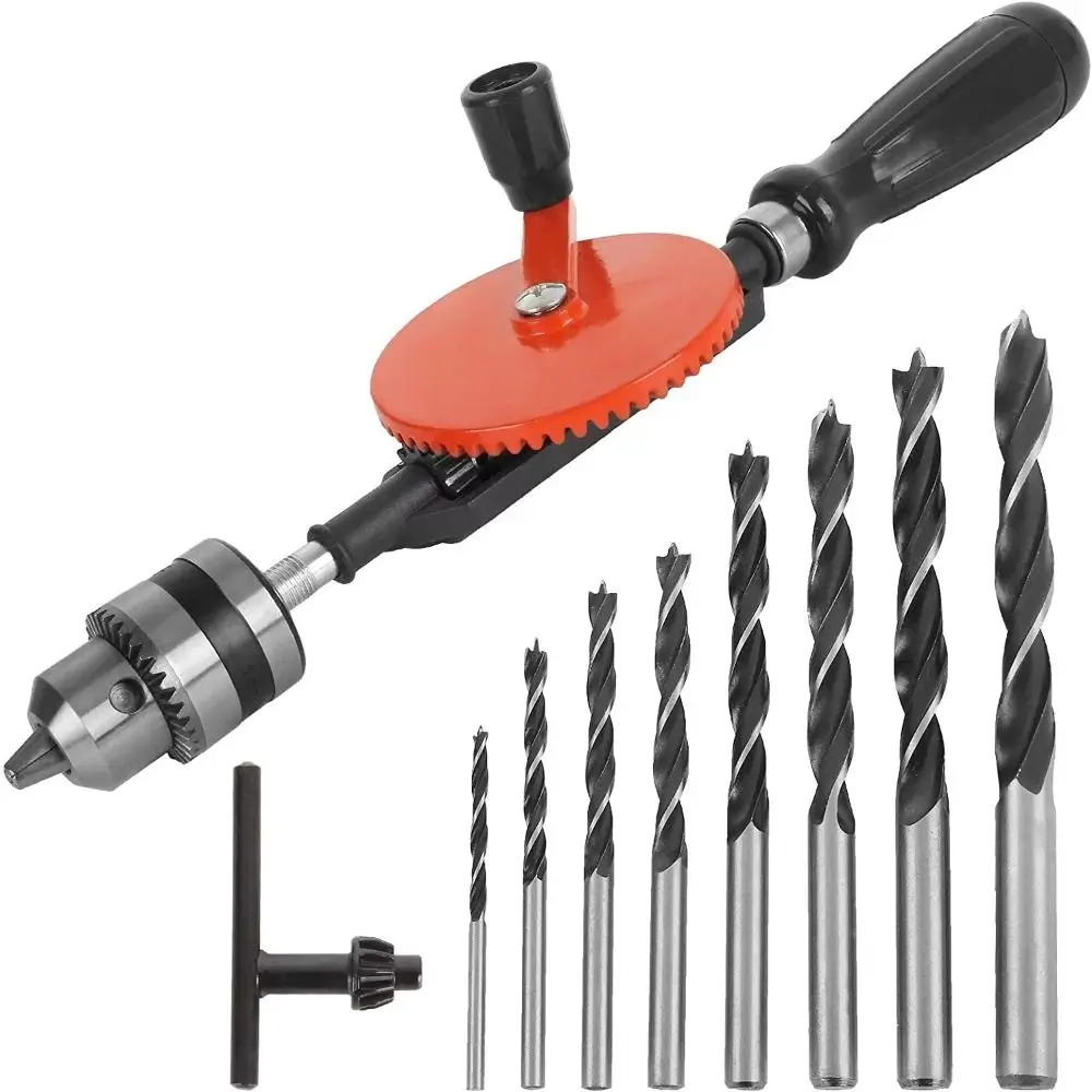 Durable Multi-function Hand Crank Drill 0.6-6 MM Rotary Manual Drilling Tool Non-Slip Handle Carpenters Bit Brace