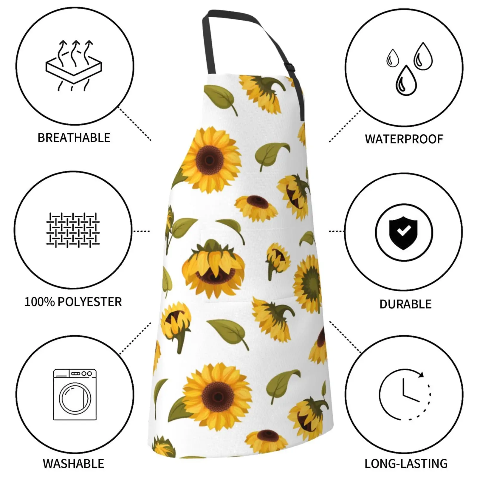 Sunflower Aprons for Women with Pockets Chef Apron Adjustable Neck Strap Kitchen Apron Waterproof Cooking Apron