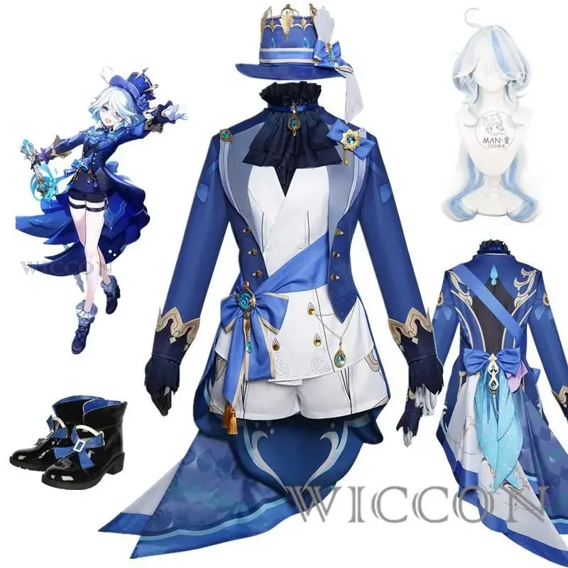 Focalors Cosplay Furina Costume Furina de Fontaine Carnival Uniform Wig Halloween Party Role Play Masquerade Game Water God